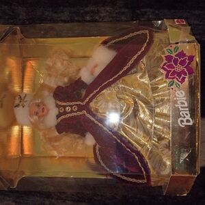 Barbie Doll in Burgundy and Gold Dress